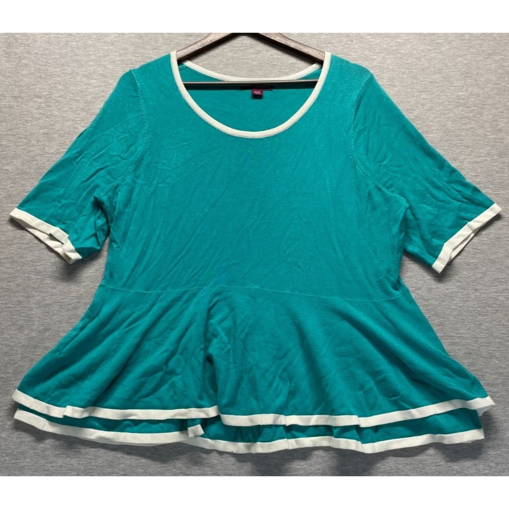 Jessica London Peplum Sweater Women 14/16 Teal Green Short Sleeve Classic Winter